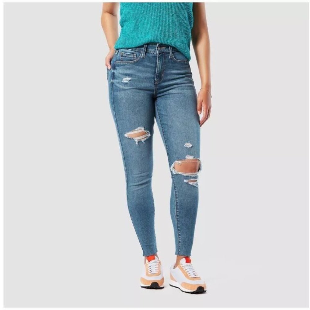 Denizen Levi's Womens High Rise Super Skinny Distressed Jeans Blue 14 W32 NEW - Picture 1 of 6